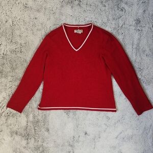 Y2K 2000s Notations Red And White Preppy V-neck Sweater Medium